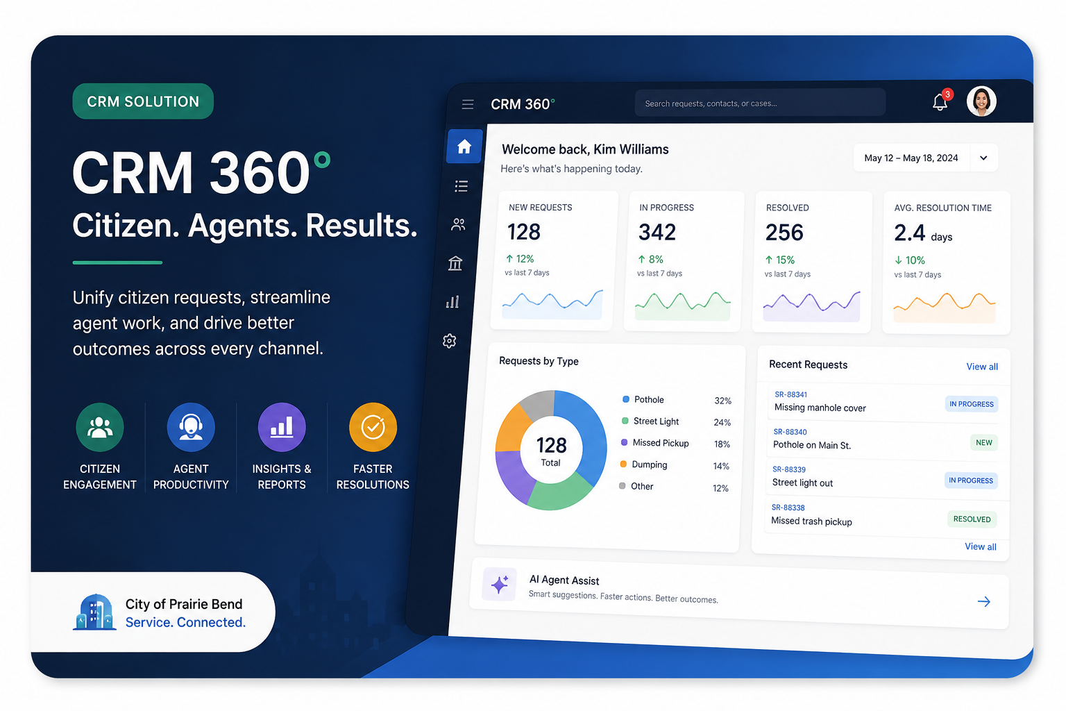 AI-Powered 311 Service Delivery demo environment — agent console screen